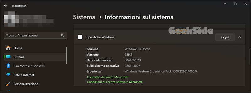 informazioni sul sistema windows 11 specifiche windows