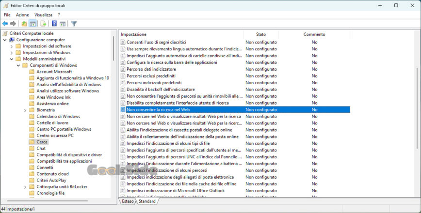 disattivare Bing dalla ricerca di Windows 11 criteri di gruppo