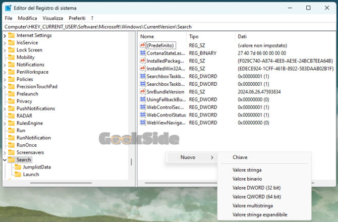 disattivare Bing dalla ricerca di Windows 11 registro di sistema
